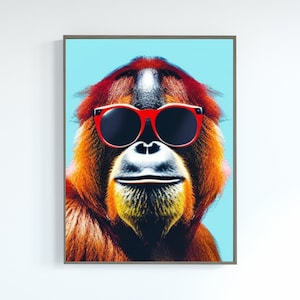 Funny Cute Orangutan with glasses, Printable Wall Art | Orangutan Photo | Orangutan Art | Bathroom Art Print | Digital Download