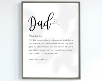 Dad definition Print, Personalised Dad gift, Dad birthday, fathers day, christmas gift, Digital Download Print, Dad can be changed.