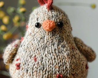 Poppy The Chicken, Chicken Knitting Pattern, Easy Knit Toy, Chunky Knit Chicken, Beginner Knit Hen Pattern