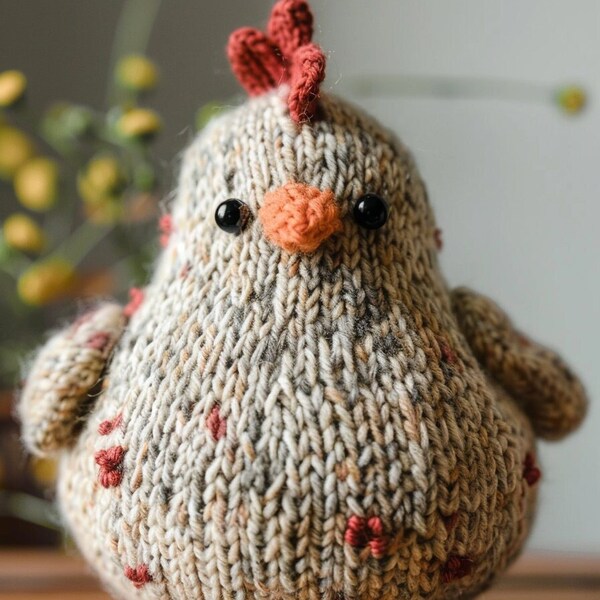 Poppy le poulet, modèle de tricot de poulet, jouet facile à tricoter, poulet en grosses mailles, modèle de poule en tricot pour débutant