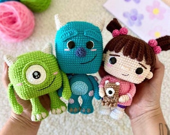 Cute Set Monster Crochet Pattern Sullivan, Wazowski, BOO PDF FILE Instant Download Amigurumi