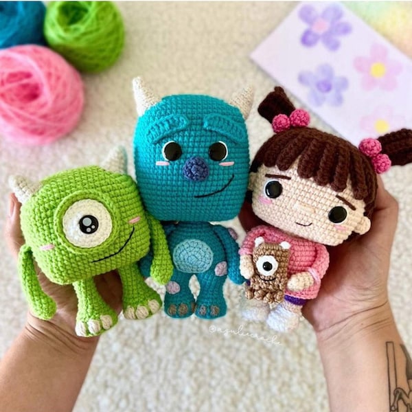 Cute Set Monster Crochet Pattern Sullivan, Wazowski, BOO PDF FILE Instant Download Amigurumi