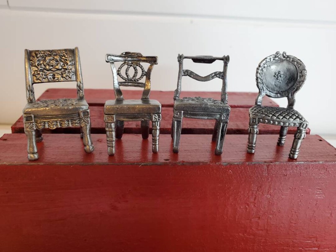 Miniature Pewter Chairs 4pcs Set Place Cards or Dollhouse Etsy