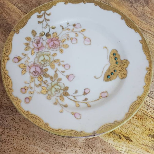 6" Vintage Made in Japan Plate Butterfly & Flowers with gold