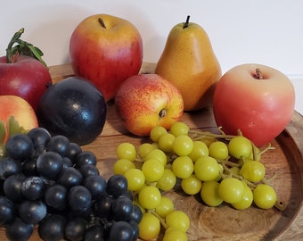 Faux fruit 9 piece grapes, apples, pear, nectarine. Perfect for props or staging.