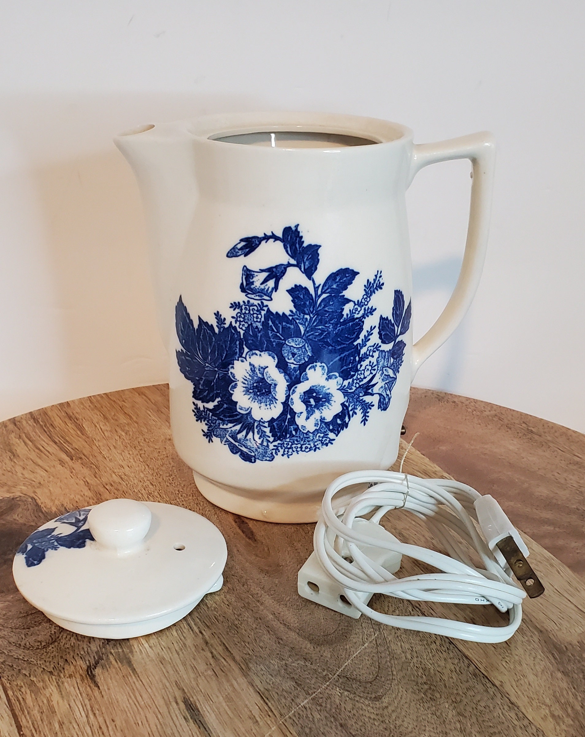 Tea Pot Kettle Hot Pot Vintage Electric White Ceramic Porcelain 6 Rose  Japan