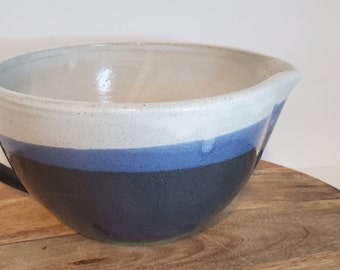 Beautiful Vintage Blue & Grey Pottery Batter Bowl