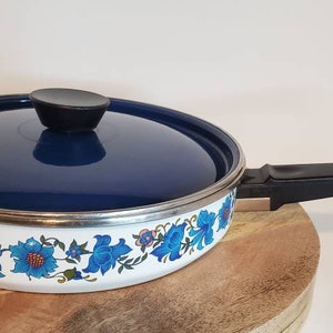 Vintage Small Blue Enameled Cast Iron Skillet Cast Iron Frying Pan