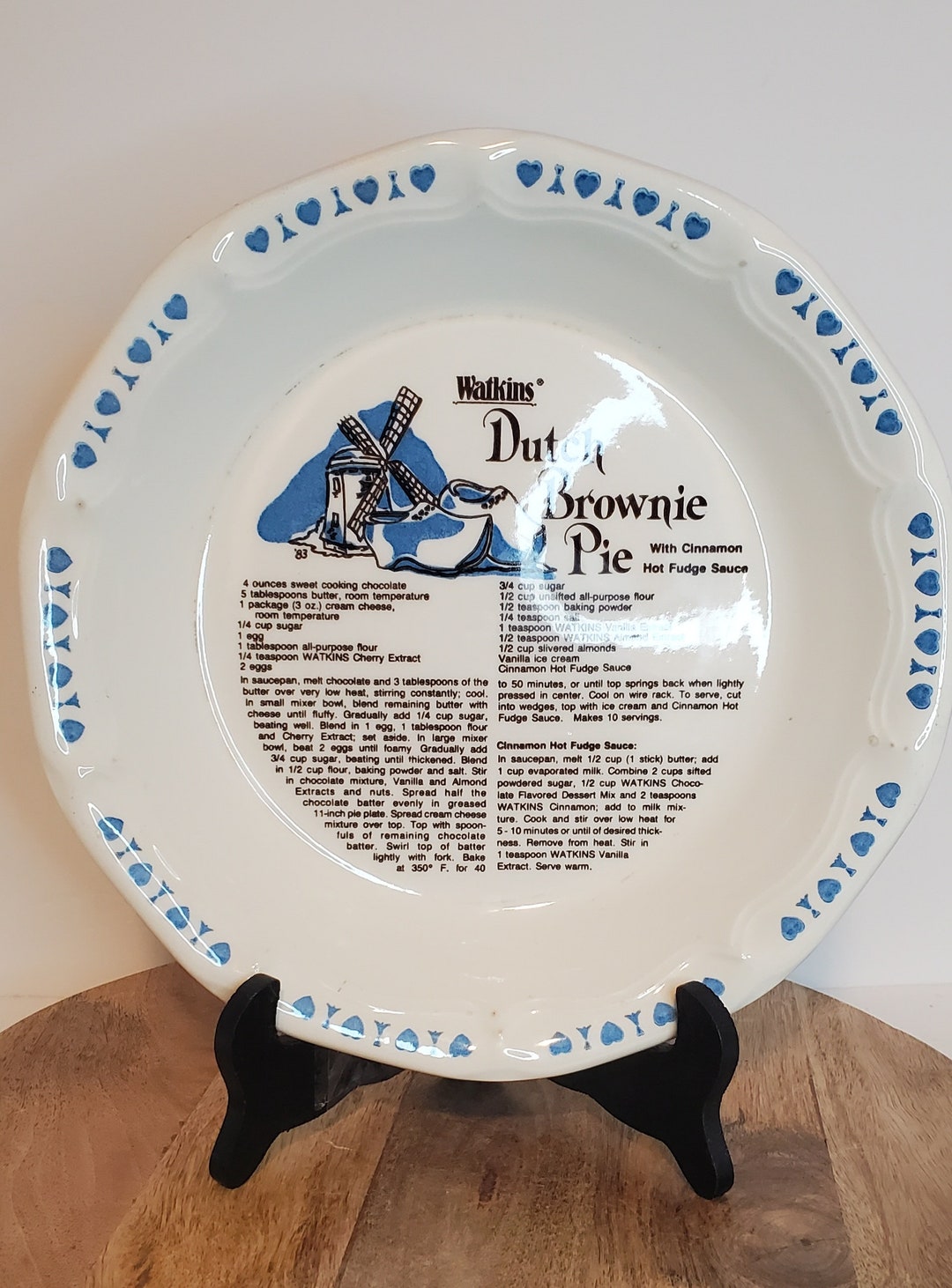 Watkins Dutch Brownie Pie Pie Plate 1983 White With Blue Etsy