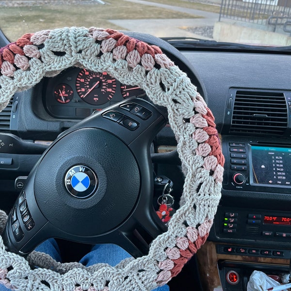 Flower Power Steering Wheel Cover Crochet Pattern PDF Instant Digital Download Granny Square Car Steering Wheel Crochet Cover