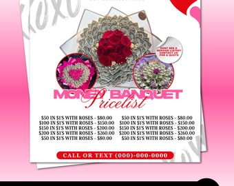 Money Bouquet flyer, creative cash gift, unique monetary gift, DIY money flower template, DIY Flyer, personalized money gift, Florist Flyer