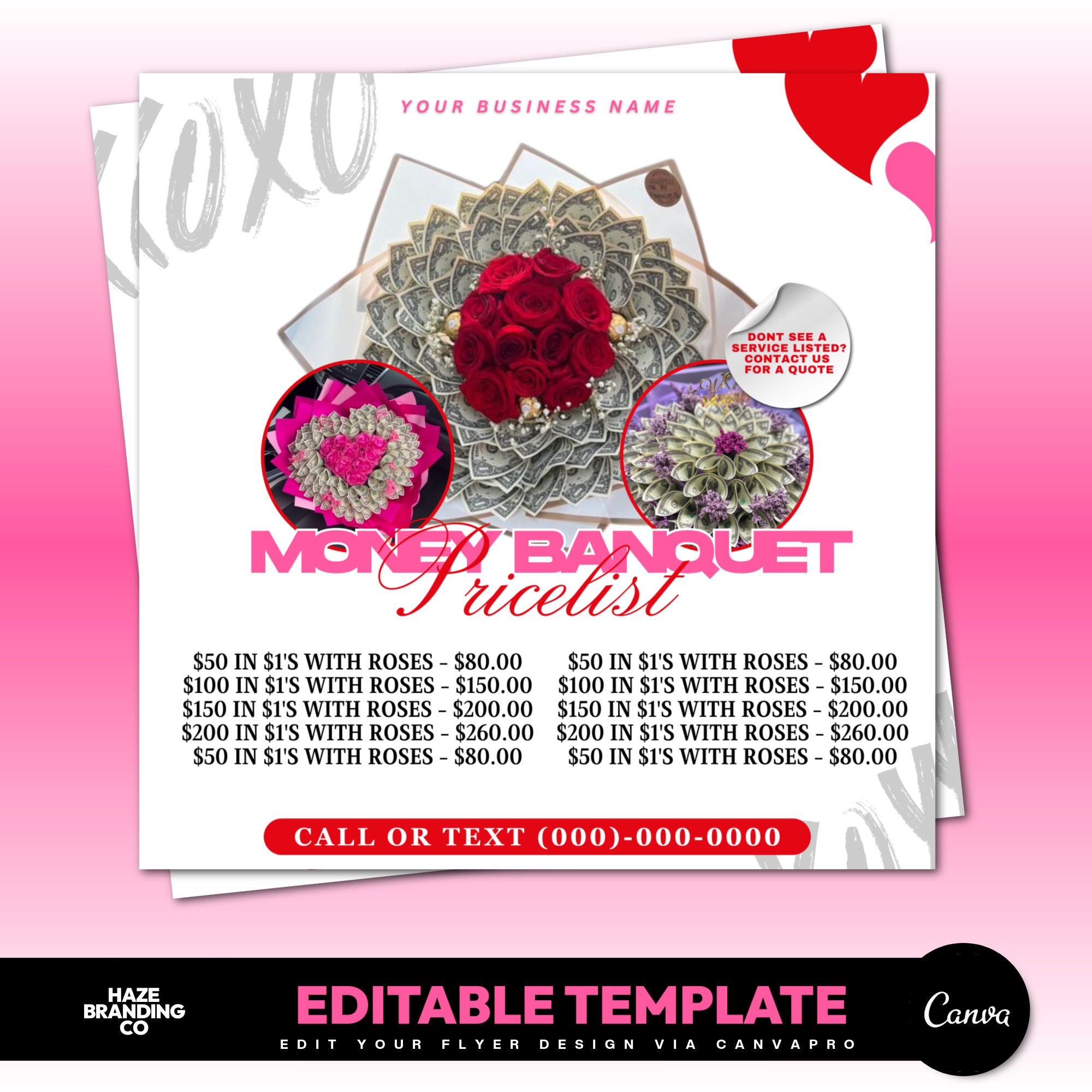Money Bouquet flyer, creative cash gift, unique monetary gift, DIY money flower template, DIY Flyer, personalized money gift, Florist Flyer