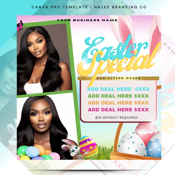 Easter Booking Flyer, Easter Special Flyer, Easter Sale, Spring Booking Flyer, Easter Books Open March Appointments Hair Braids Lashes Wigs