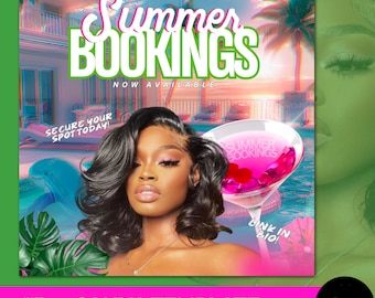 Summer Booking Flyer, Summer Break, Summer Special, Summer Appointments Books Open June July August Hair Braids Nails Makeup Wig install