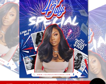 July Booking Flyer, 4th Of July Flyer, July Nail Hair Braid Makeup MUA Lash Loc Wig Esthetician Aesthetician Nail Booking Flyer, July Flyers