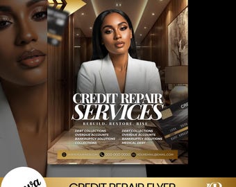 Flyer voor kredietreparatie, sjablonen voor kredietreparatie, marketing voor kredietreparatie, visitekaartje voor kredietreparatie, bewerkbare canva-flyer voor kredietreparatie