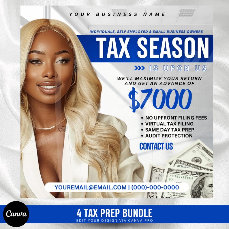 4 Blue Tax Prep Flyers, Tax Season, Tax Professional, Tax Flyer ...