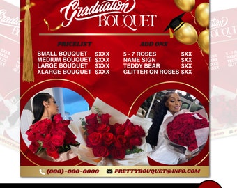 Graduation Bouquet Flyer, Graduation Flower Bouquet Flyer, Florist Flyer, Graduation Bouquet Price List, Flower Flyer DIY Social Media Post