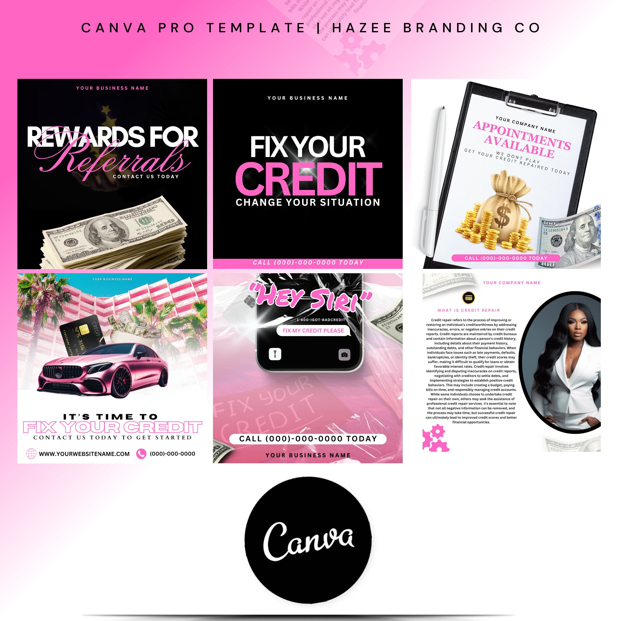 10 Pink Credit Repair Flyers, Credit Restoration Templates, DIY Social ...