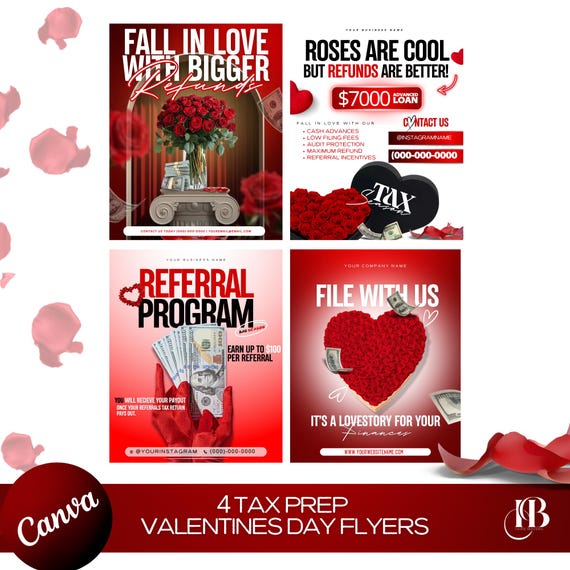 4 Tax Prep Valentines Flyer | Valentines Flyer | Tax Professional | Tax Prep Flyer Bundle | Tax Flyer Template | Prep Flyers Bundle | DIY