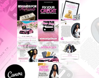 10 Pink Credit Repair Flyers, Credit Restoration Templates, DIY social media content, Credit Repair Marketing, Credit Repair Business Post