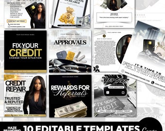 10 Credit Repair Flyers, Credit Restoration Templates, DIY social media content, Credit Repair Marketing, Credit Repair Business Post