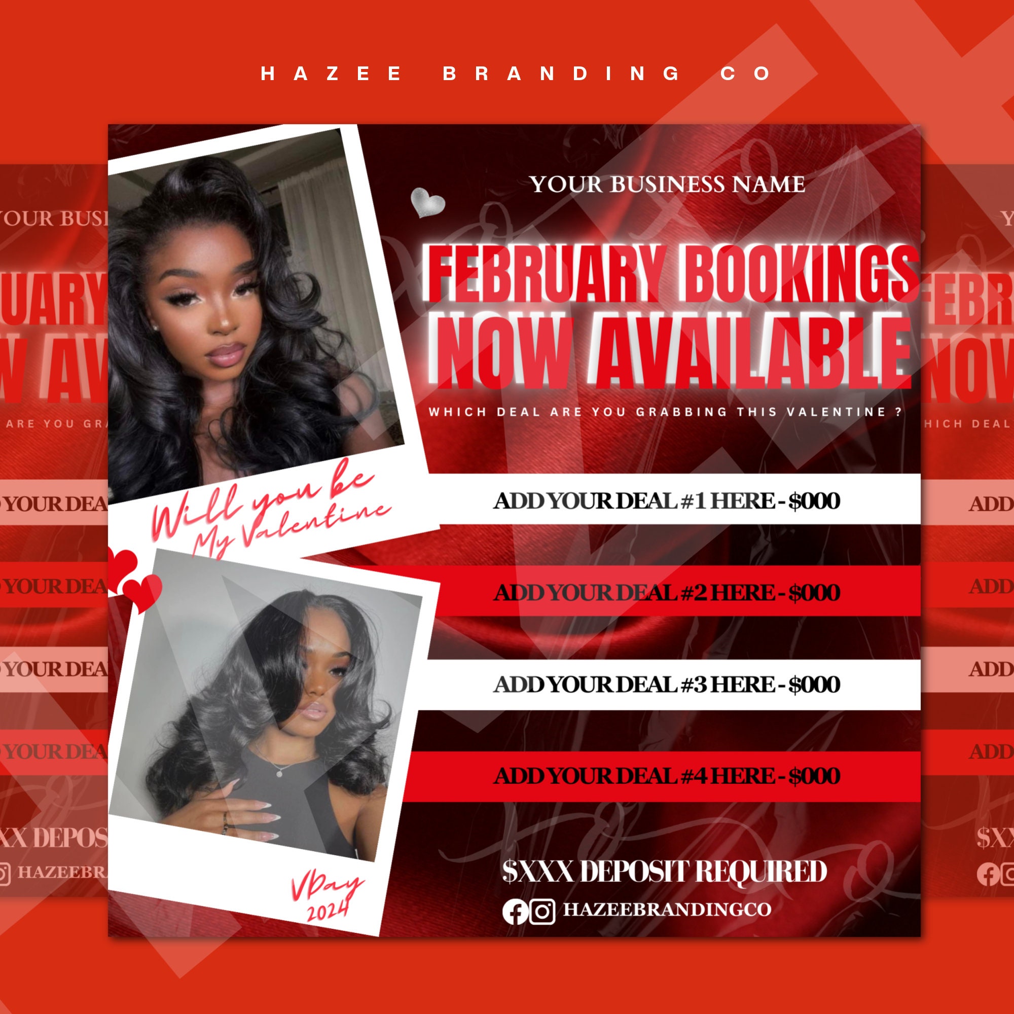 4 Valentines Day Booking Flyer, February Booking Flyer, February Book ...