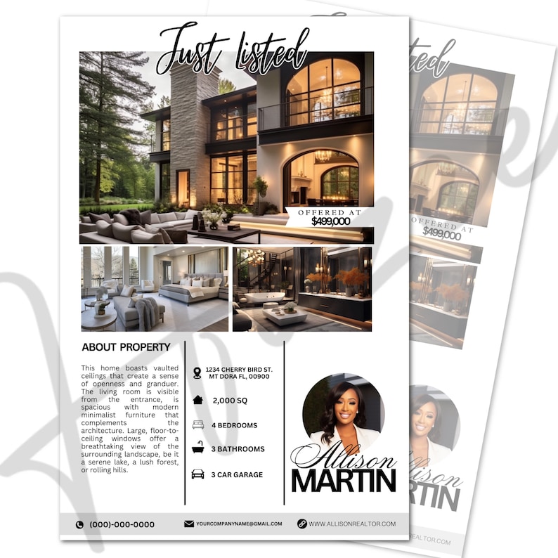 4 Real Estate Flyer Bundle Black&amp;white Realtor Flyer Templates Just ...