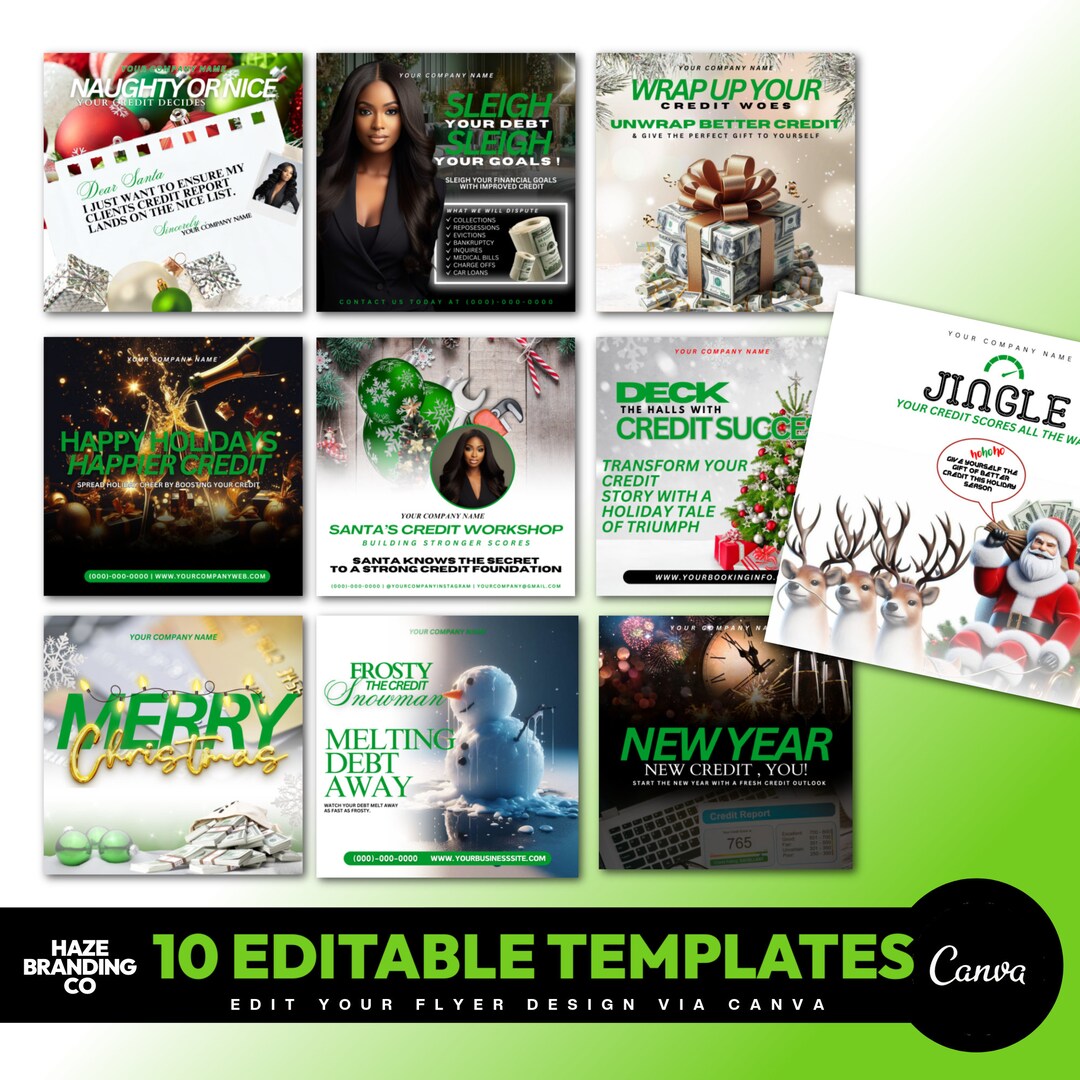 10 Green Holiday Credit Repair Flyers, Credit Restoration Templates ...
