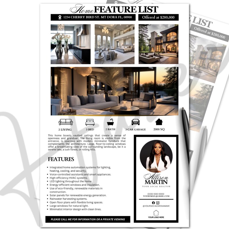4 Real Estate Flyer Bundle Black&amp;white Realtor Flyer Templates Just ...