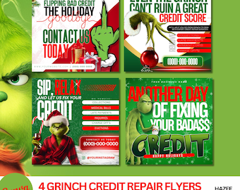 4 Christmas Credit Repair Bundle | The Grinch Credit Repair Flyer | Credit Repair Templates | Holiday Credit Repair Flyers | Credit Repair