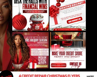 4 reparatiebundel vakantietegoeden | Flyer reparatie kersttegoed | Sjablonen voor kredietreparatie | Flyers reparatie tegoeden feestdagen | Kredietreparatie