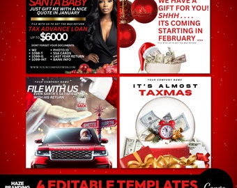4 Christmas Tax Prep Bundle, Tax Prep, Tax Prep Flyer, Tax Flyer Template, Prep Flyers Bundle, Tax Prep Templates, Christmas Booking Flyer
