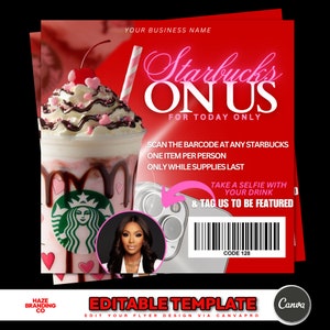 Starbucks Flyer, Coffee Treat Flyer, DIY Flyer Template Design, Starbucks Giveaway Flyer, Coffee on Me Flyer, Buy A Coffee Gift Card Flyer