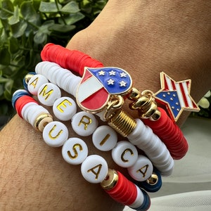 4th of July Heishi Bracelets| Patriotic Heishi Beaded Bracelets | USA America Heishi Bracelets
