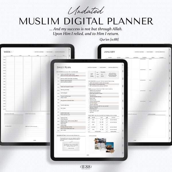 Ramadan Muslim Digital Planner | Islamic Daily Planner | Muslim Productivity | Salah Tracker | Undated Light Mode Portrait | Muslim Planning