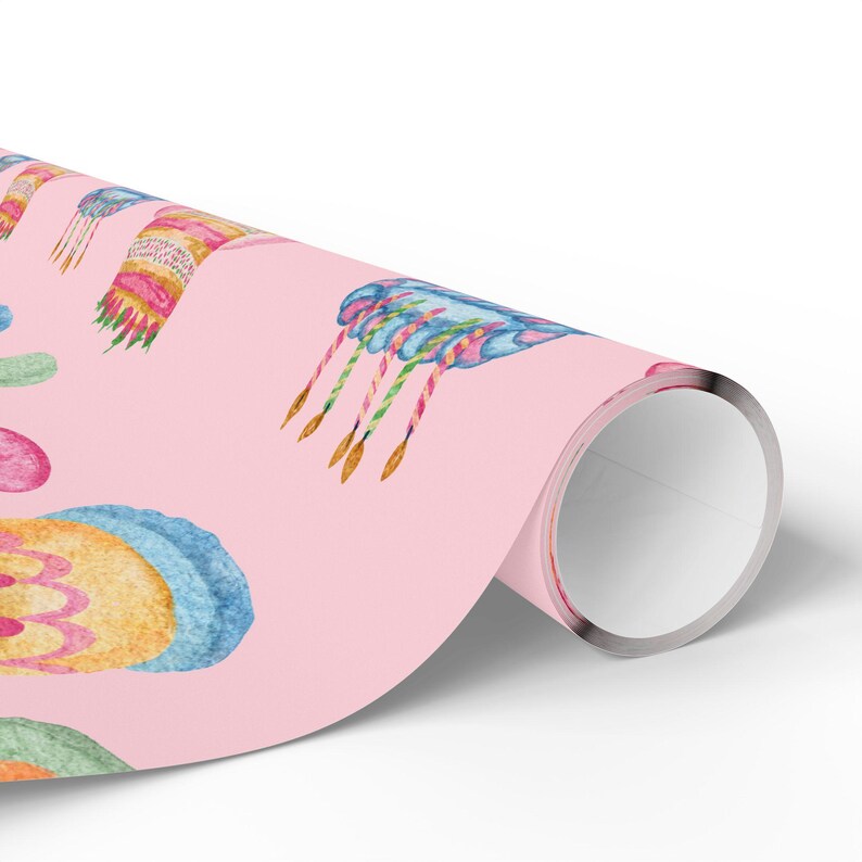 Watercolor Birthday Cake Wrapping Paper: Pink Pastel Party Gift Wrap Bild 3