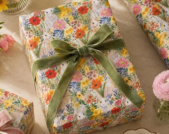 Watercolor Bunny Wrapping Paper, English Garden Floral Gift Wrap