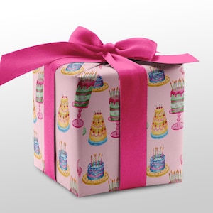 Watercolor Birthday Cake Wrapping Paper: Pink Pastel Party Gift Wrap Bild 1