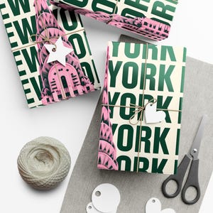 NYC Pop Art Wrapping Paper, Pink Chrysler Building with Bold New York Print