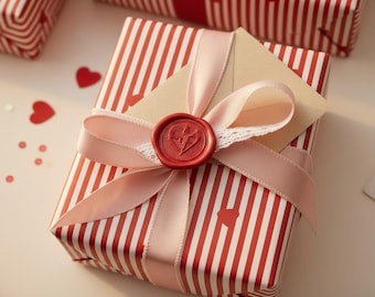 Red Heart Seersucker Wrapping Paper, Romantic Gift Wrap
