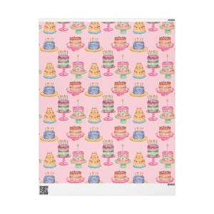 Watercolor Birthday Cake Wrapping Paper: Pink Pastel Party Gift Wrap Bild 2