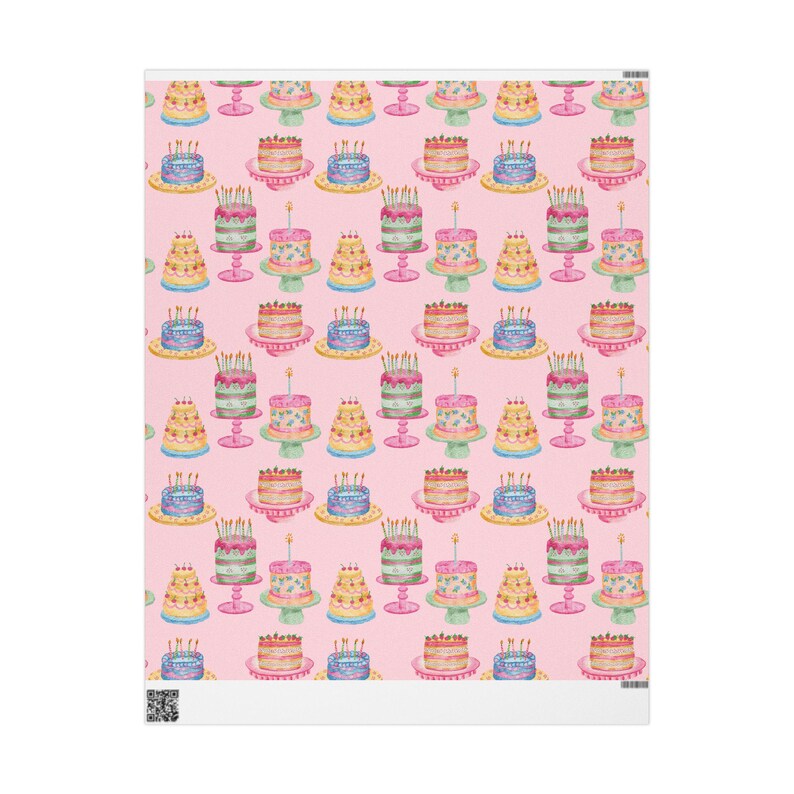 Watercolor Birthday Cake Wrapping Paper: Pink Pastel Party Gift Wrap Bild 2