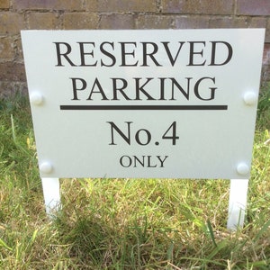 Personalised Private / Reserved No Parking Metal sign With Spikes / Legs 25cm X 17cm - White Aluminium with Black text