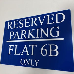 PERSONALISED CUSTOM Blue 5mm Acrylic Private Reserved No Parking Sign- 25cm x 170mm - Weatherproof - Long lasting - Any Wording you like.