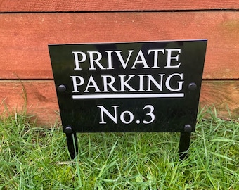 Personalised Private / Reserved No Parking Metal sign With Spikes / Legs 25cm X 17cm