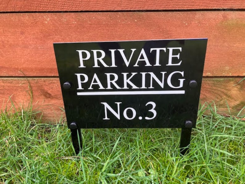 Personalised Private / Reserved No Parking Metal sign With Spikes / Legs 25cm X 17cm image 1