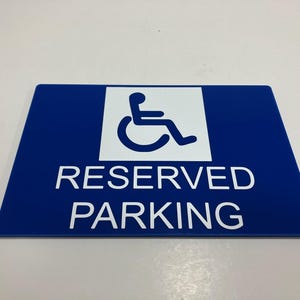 DISABLED CUSTOM SIGN Blue 5mm Acrylic Private Reserved No Parking Sign- 25cm x 170mm - Weatherproof  - Any Wording you like.