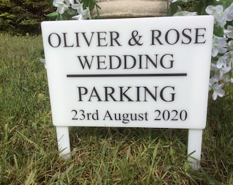 PERSONALISED WEDDING DAY Parking Sign With Spikes White - Black text - Any Wording