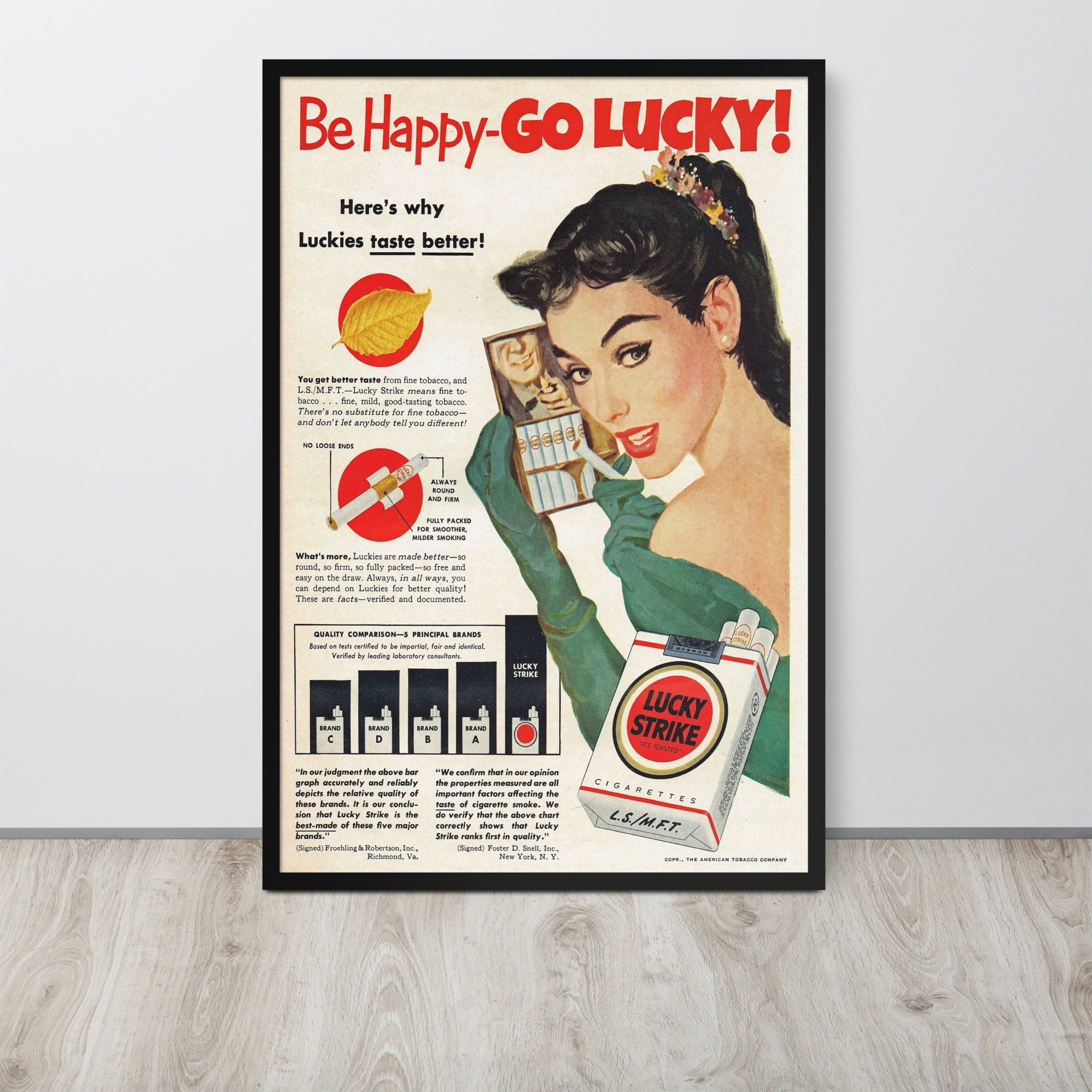 Lucky Strike be Happy Go Lucky Vintage Advertising Poster 